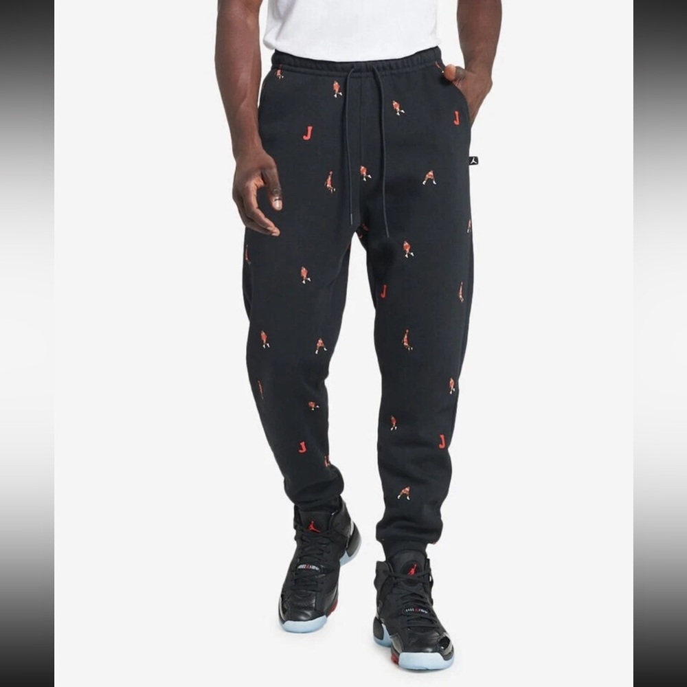 Nike Air Jordan Essentials Pants AOP Black Men’s Small Jogger Fleece basketball